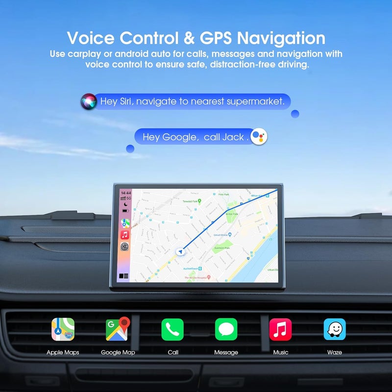 Avylet 7" Wireless Apple Carplay Screen for Car & Android Auto, Portable Car Stereo with Magnetic Mount, Supports Landscape & Portrait, OTA/GPS/Mirror Link/Voice Control/Bluetooth/AUX/FM/WiFi - Image 5